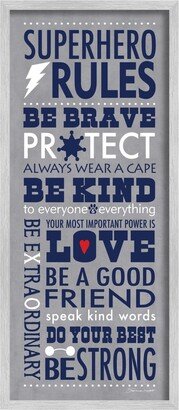 Gray and Navy Superhero Rules Typography Gray Farmhouse Rustic Framed Giclee Texturized Art, 13 x 30