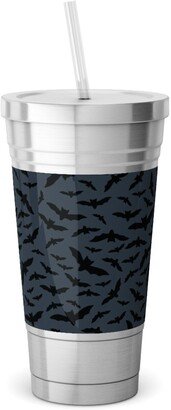 Travel Mugs: Halloween Black Bats Stainless Tumbler With Straw, 18Oz, Black