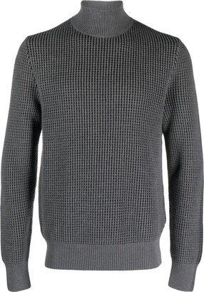 High-Neck Waffle-Knit Jumper-AB