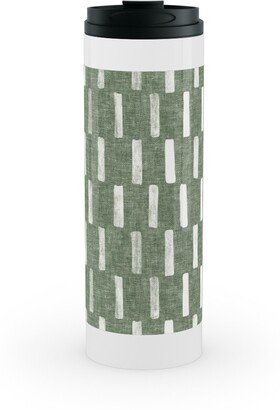 Travel Mugs: Block Print Dash - Sage Stainless Mug, White, 16Oz, Green