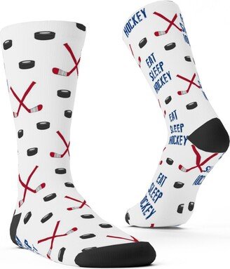 Socks: Eat Sleep Hockey - Red And Blue Custom Socks, Multicolor