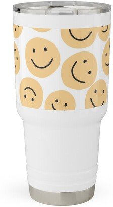 Travel Mugs: Happy Smiley Faces - Yellow Travel Tumbler, 30Oz, Yellow