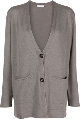 V-neck fine-ribbed cardigan