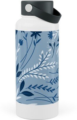 Photo Water Bottles: Dotty Floral - Blue Stainless Steel Wide Mouth Water Bottle, 30Oz, Wide Mouth, Blue