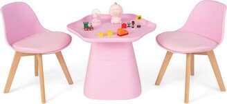 Wooden Kids Activity Table and Chairs Set with Padded Seat-Pink - Pink