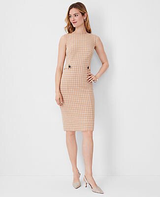 Petite Plaid Button Tab Sheath Dress