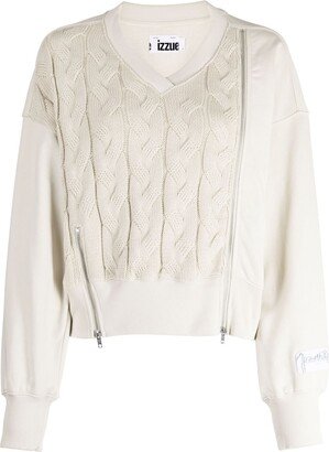 V-neck long-sleeve cable-knit jumper-AA