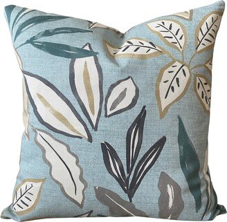 Aqua Tan Gray Pillow Covers Floral Leaves Decorative Throw Cushions Toss Magnolia Home Neutral Couch Bed Sofa Various