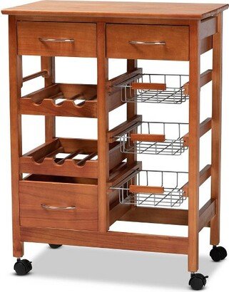 Crayton Wood and Metal Mobile Kitchen Storage Cart Oak Brown/Silver