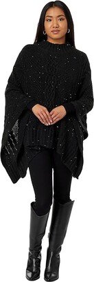 Shine Lofty Cable Poncho (Black) Women's Coat