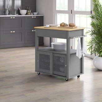 Boho Kitchen Cart with Sliding Doors