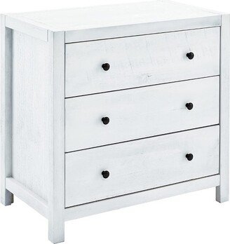 MUSEHOMEINC ST1001W 31.5 Inch Tall Rustic Solid Wood 3 Drawer Storage Dresser Nightstand with Black Metal Rounded Knobs, White Washed