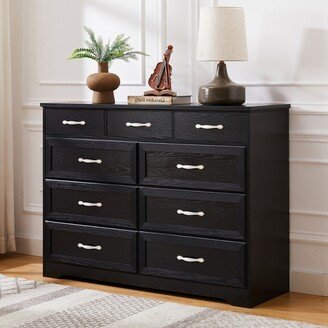 9-Drawer Bedroom Dresser with Antique Handles, Black