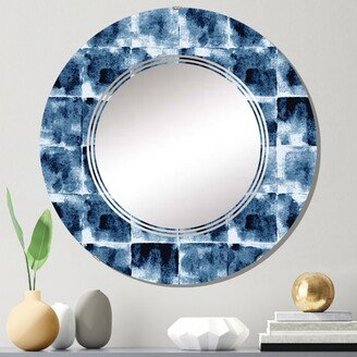 Designart 'Black And Dark Blue Geometric Grunge Pattern' Printed Patterned Wall Mirror