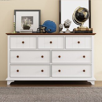 RASOO Brown Wooden Handle 7-Drawer Dresser