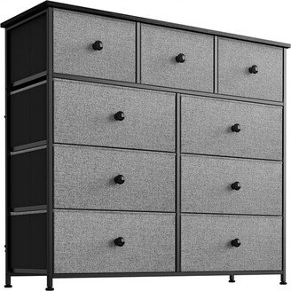 REAHOME 9 Drawer Steel Frame Bedroom Storage Organizer Chest Dresser, Light Grey