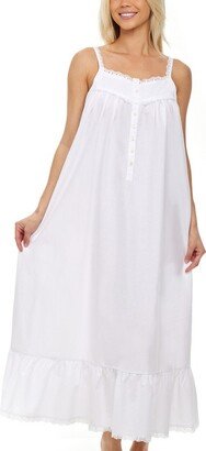 Alexander Del Rossa ADR Women' Cotton Victorian Nightgown, Cecilia Sleevele Lace Trimmed Button Up Long Night Dre White 2X Large