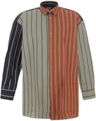 Colour-Block Button-Up Striped Shirt