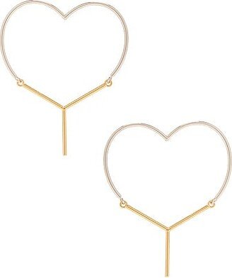 Mini Y Heart Earrings in Metallic Silver,Metallic Gold