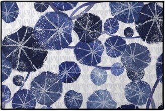 Door Mats: Art Deco Inspired Leaves - Blue Door Mat, Blue