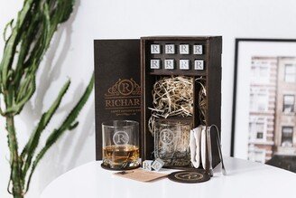 Personalized Boyfriend Gift - Whiskey Glasses Decanter Set With Stones Engraved Wooden Box Coasters