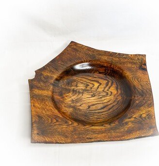 Unique Free Form Hand Carved Wood Turned Colored Oak Crotch Live Edge Plate Bowl 1775