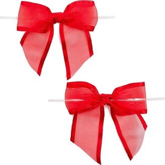 Bright Creations 36 Pack 1.5 Red Organza Bows Twist Ties for DIY Crafts, Gift Wrapping Accessories and Scrapbooking