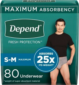 Depend Fresh Protection Adult Incontinence Disposable Underwear for Men - Maximum Absorbency - S/M - Gray - 80ct