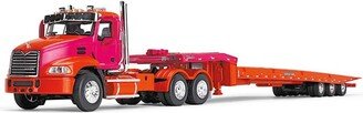 First Gear Dcp 1/64 Orange & Fuchsia Mack Pinnacle w/ Talbert Traveling-Axle Trailer