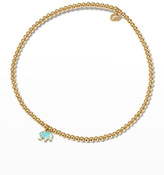 2mm Gold Bead Bracelet with Turquoise Enamel Elephant Charm