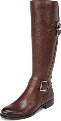 Womens Jessie Knee High Buckle Detail Riding Boots Chocolate Brown Leather 8 W