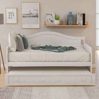 NINEDIN Twin Size Wooden Daybed with Trundle, No Box Spring Needed Sofa Bed w/Slats Support, Classic & Simple Platform Bedframe, White