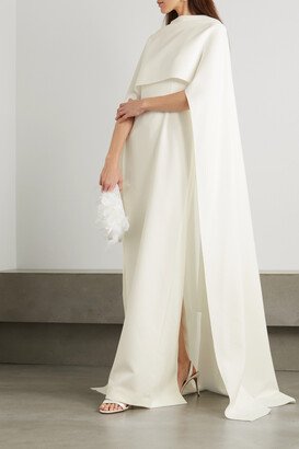 Elinia Cape-effect Tie-back Cady Gown - Ivory