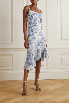 Liana Asymmetric Ruffled Floral-print Georgette Midi Dress - Blue