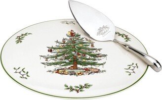 Christmas Tree Cake Plate and Server Set - Plate: 11 in/Server: 10 in