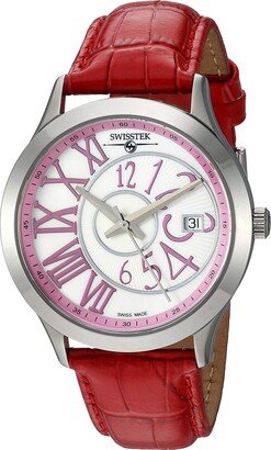 SWISSTEK Women's Automatic Watch with Croc Pattern Genuine Calfskin Leather Strap