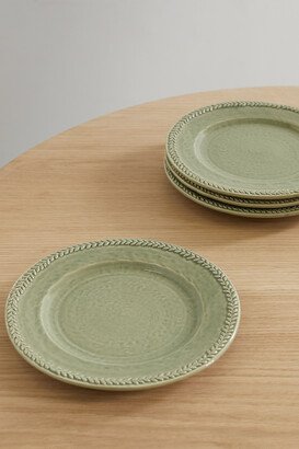 Soho Home - Hillcrest Set Of Four 21cm Glazed Stoneware Side Plates - Green