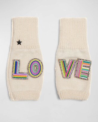 Embellished LOVE Knit Wool-Blend Fingerless Gloves