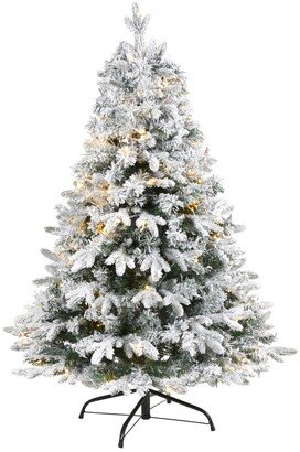 Flocked Vermont Mixed Pine Artificial Christmas Tree with 100 Clear Led Lights