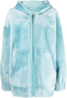 Hooded Zip-Up Goat Fur Jacket