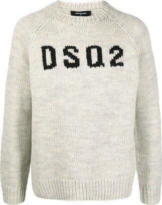 intarsia-knit logo wool jumper-AB