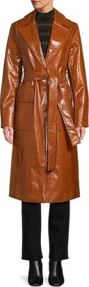 Faux Leather Belted Trench Coat