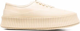 Ridged-Sole Leather Sneakers