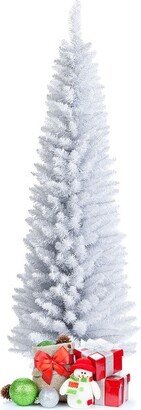 6ft Unlit Artificial Slim Pencil Christmas Tree with Metal Stand White