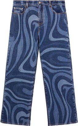 Abstract-Print Wide-Leg Jeans-AB