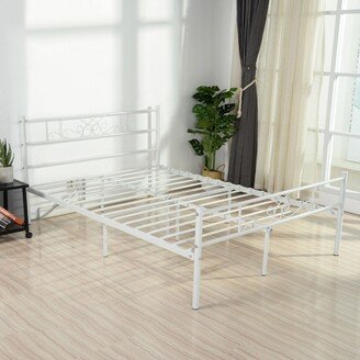 simlife Queen size Metal Bed Frame Platform Mattress Foundation Headboard Bedroom Furniture-white/black