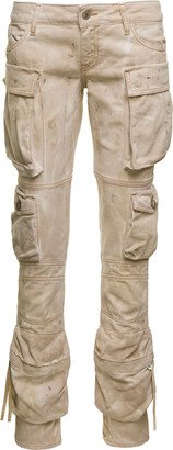 'essie' Beige Low Waisted Jeans With Cargo Pockets And Logo Embroidery In Cotton Denim Woman-AB