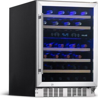 24 Built-in 46 Bottle Dual Zone Compressor Wine Fridge, Quiet Operation with Beech Wood Shelves and Recessed Kickplate