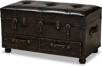 Callum Distressed Faux Leather 2 Drawer Storage Trunk Ottoman Dark Brown/Black