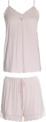 Pretty You Bamboo Lace Cami Short Pyjama Set In Powder Puff